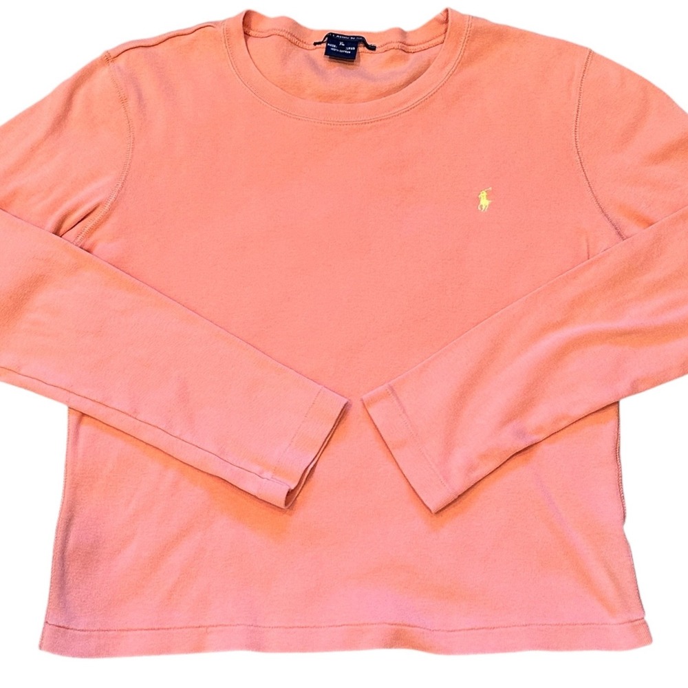 Ralph Lauren Sport Long Sleeve Tee Womens XL Peach Excellent Slim Fit Pony Logo
